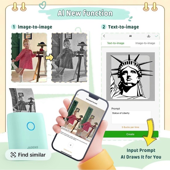 JADENS Portable Wireless Thermal Printer in Light Blue - Picture 3 of 7